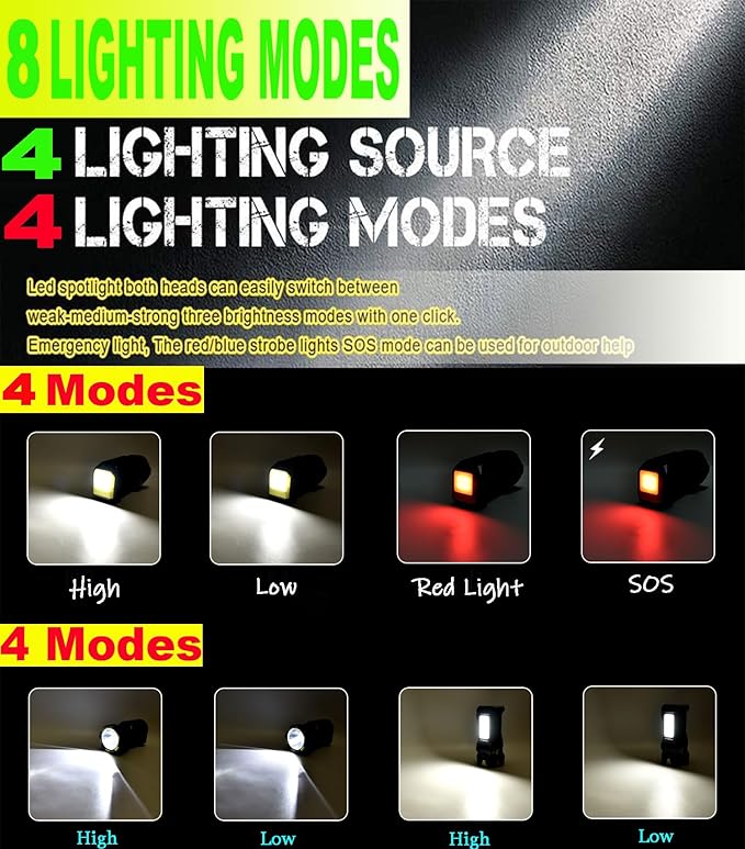 LED Handheld Lantern Searchlights, 15000LM 8 Modes Rechargeable LED Flashlights Spotlight, Outdoors Camping Hunting Lamp Portable Work Light Tail Lights for Indoor Outdoor Emergency