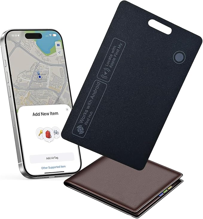 Dual Platform Rechargeable Air Tags Wallet Tracker Card, Dual System Smart Card, Compatible with Apple Find My & Google's Find Hub, Item Locator, Credit Card Size Tracker, Waterproof&Light (Black)