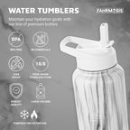 40 Oz Water Bottle with Strap Stainless Steel Sports Water Bottle with 3 Lids (Straw, Chug and Flip Lid) Insulated Leak Proof Metal Jug for Men & Women - White Marble