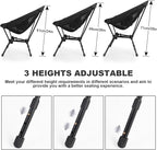 MINGPINHUIUS Portable Folding Camping Chair: Lightweight Height Adjustable Camping Chairs Stable Supports 330 Lbs with Side Pockets for Outdoor Camp, Travel, Beach, Lawn (Black)