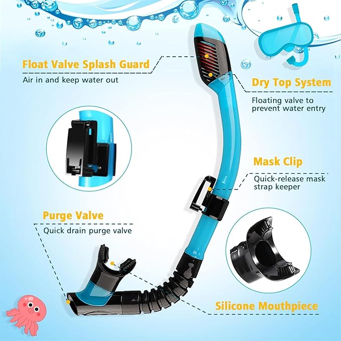 Snorkeling Set for Kids, Full Dry Snorkeling Mask Set for Adults, Anti-Fog Protection, Unisex,HD Panoramic View, Snorkeling Gear for Kids 4-14 Age