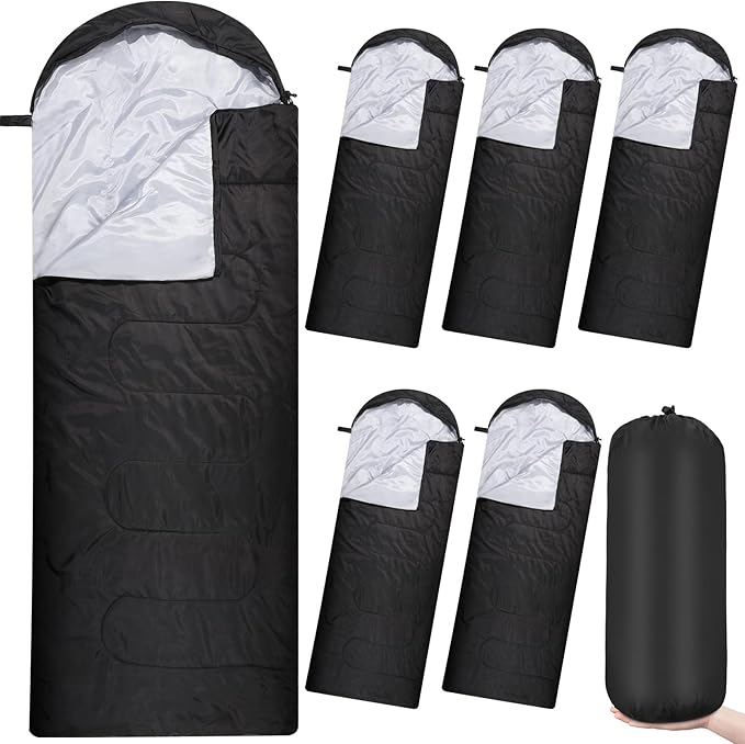 Macarrie 6 Pack Camping Sleeping Bags Bulk for Adults, 4 Season Cold Weather Sleeping Bag with Compression Sack Lightweight Waterproof Essential Gear for Backpacking Hiking Travel