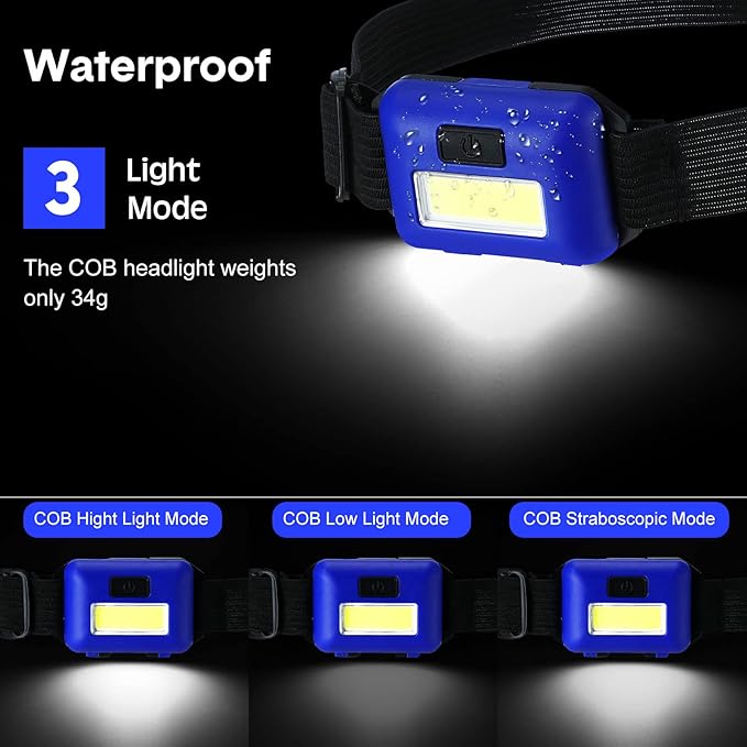 30 Pcs Halloween LED Headlamp Flashlight for Adults Outdoor Flashlight Headlamps with Adjustable Headband Waterproof Head Lights with 3 Modes 90 AAA Batteries for Forehead Work Family Camp Run Read