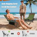 Compact Backpack Beach Chairs 2 Pack with Adjustable Backrest & Side Pocket, Low Folding Camping Chairs for Adults, Portable Reclining Chairs for Beach, Lawn, Travel