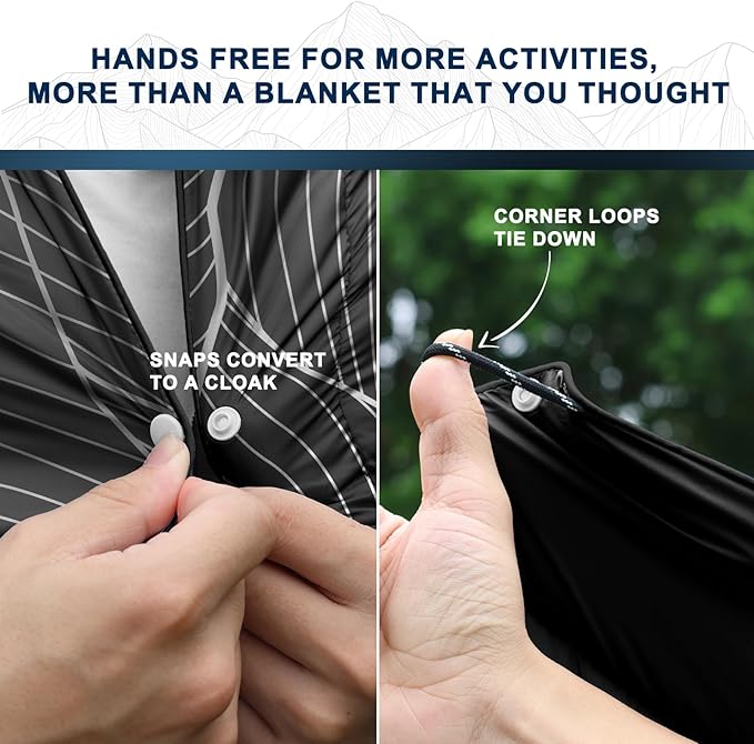 zzlamb Camping Blanket, Outdoor Lightweight Travel Blanket Puffy Portable Down Alternative, Windproof Warm Cloak with Snaps, Cozy Quilt Backpacking Picnic RV Plane Car Hammock Beach Climbing