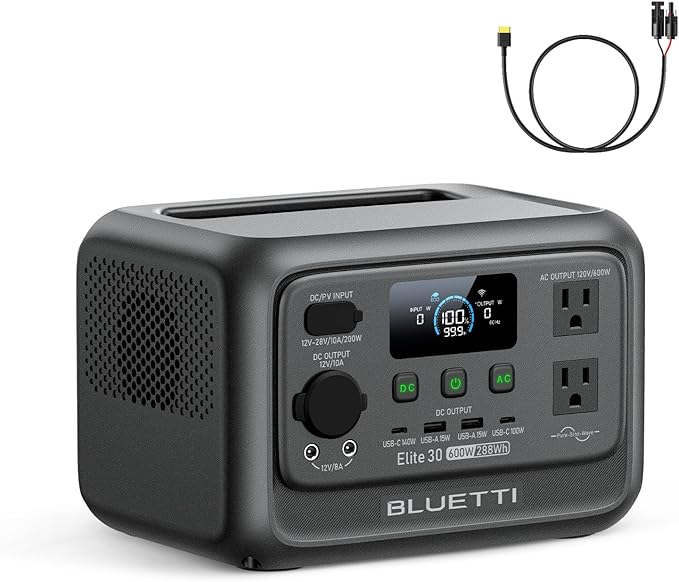 BLUETTI Elite 30 V2 Portable Power Station, 288Wh Solar Generator, 600W AC Outlets (Power Lifting 1500W), 0-100% in 70 Min, LFP Battery Backup for Camping, Trip, Outage (Include Solar Charging Cable)