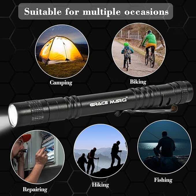 5-Pack Tactical EDC Pen Flashlights, 200LM Mini Pocket-Sized, 3-Mode LED Pen Lights with Belt Clip, Essential Small Flashlights for Outdoor Camping, Emergency Preparedness & DIY Repair