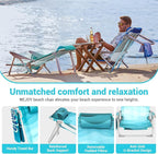 #WEJOY Folding Beach Chair for Adults, 4-Position Aluminum Lightweight Beach Chair, Low Sands Chairs with Shoulder Strap, Cup Holder and Padded Headrest, Supports 265lbs for Lawn