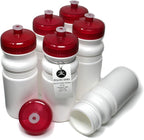 Rolling Sands USA Made 20 Ounce Sports Water Bottles - 6-Pack BPA-Free Blank Sports Bottles for Small Teams, Adults & Kids - White Bottle/Red Lid, No Smell No Taste