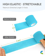 FriCARE Self Adhesive Bandage Wrap, Medical Tape in First Aid Kit, Cohesive Bandages for Wounds Sport Vet, 2 Inches X 5 Yards 6 Rolls, Cerulean Blue