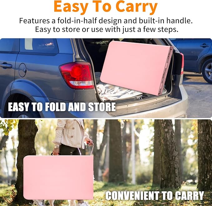8 FT Folding Table with Carry Handle, Portable Fold-in-Half Plastic Table, Rectangle Foldable Table for Indoor/Outdoor Pink