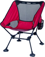iClimb Ultralight Compact Camping Folding Beach Chair with Anti-Sinking Large Feet and Back Support Webbing (Red - Square Frame - 2PC)