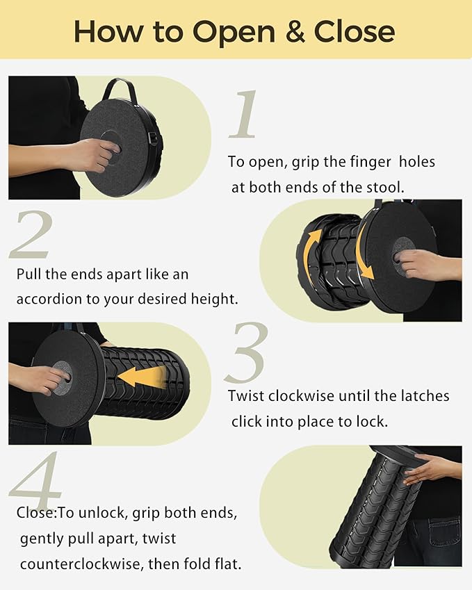 Upgraded Collapsible Stool with Detachable Cushion & Waterproof Bag - 400lbs Heavy Duty Portable Folding Stool for Adults, Telescoping Camping Seat with Carrying Straps for Fishing Hiking Travel BBQ