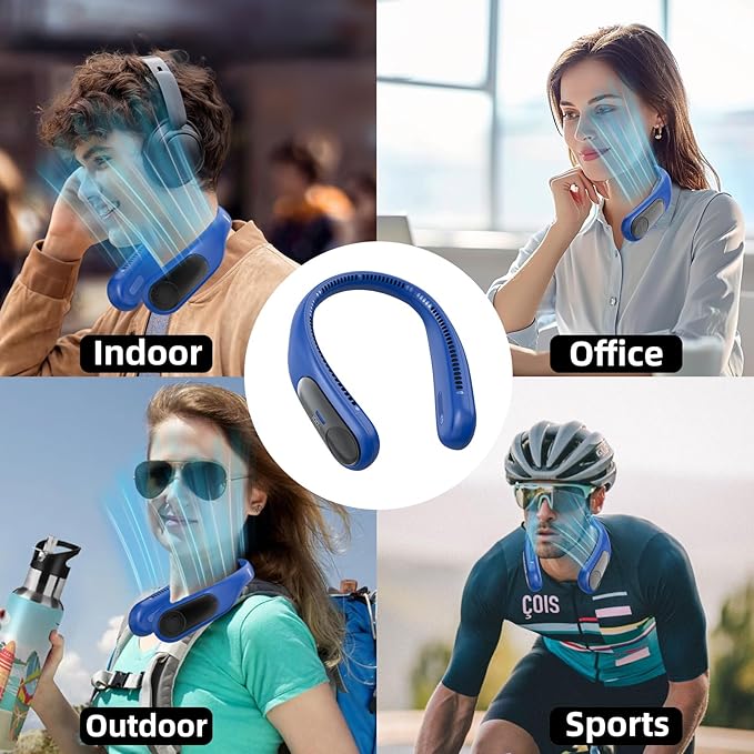 Portable Neck Fan,Personal Wearable Bladeless Fan,LED Display,4-Speeds,6000mAh USB Rechargeable,360° Strong Cooling Wind,Hands Free,Long Lasting,Birthday Gifts for Men Women Dad Mom (Navy)