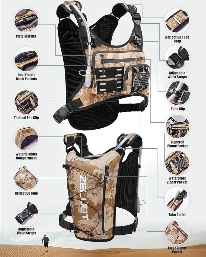 Running Vest with 2L Water Bladder, USA Original Patent, Lightweight Adjustable Chest Pack with Gear Holder, Reflective Running Hydration Vest for Women Men for Marathon