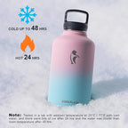 64 oz Water Bottle Insulated with Straw&3 Lids, Coolflask Half Gallon Water Jug Galaxy Large Metal Stainless Steel Vacuum flask for Gym, Sports and Travel, Keep Cold 48H Hot 24H, Blooming Cherry