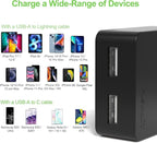 Nekmit Dual Port Ultra Thin Flat USB Wall Charger with Smart IC, Black