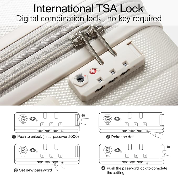 Hanke 24 Inch Expandable Checked Luggage Lightweight PC Hard Case luggage Suitcases with Wheels Travel Luggage Rolling Large Suitcase Travel Luggage Bag for Go To University.(Ivory White)