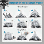 Camping Shower Tent Deluxe Changing Room Easy Set Up Privacy Shelter,Large Toilet Tent with Floor Drain Design for Beach, Camping,Hiking with Stakes and Ropes for Stability