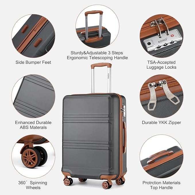 Kono Suitcase Set 3 Piece Luggage Set Expandable(only 28") Carry On Hardside Luggage with TSA Lock Spinner Wheels (Apricot Grey, 6 piece set)
