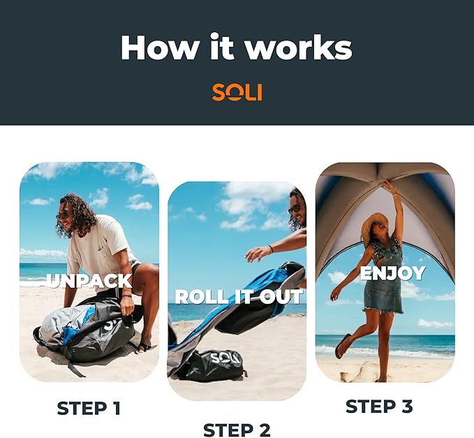 SOLI: Air Canopy 12' - Sage Green - Outdoor & Beach Self-Inflating Sun Tent, Shade Wall, UPF 50+, Pump-Stakes-Ropes, Lightweight & Portable, Backpack