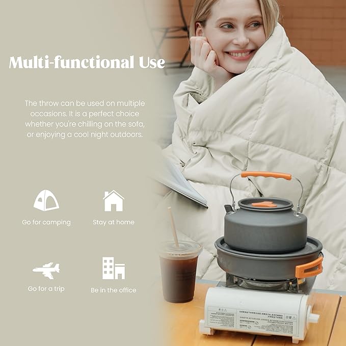 puredown® Soft Feather Down Throw Blanket Lightweight Packable Couch Throw for Indoor and Outdoor Use, 50"X70", Ivory