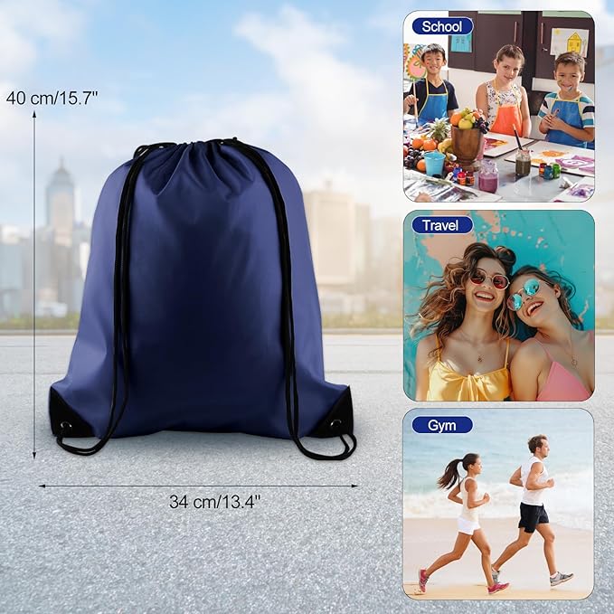 PLULON 6 Pcs Drawstring Bags Bulk Navy Blue Drawstring Backpack String Backpack Cinch Sack Sport Gym Backpack Bags for Yoga Traveling Outdoor Sports