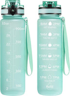OLDLEY Water Bottle, 32oz Motivational Sports Water Bottle with Time Marker - Times to Drink - Tritan, BPA Free, Wide Mouth Leakproof, Mint Matte (1 Bottle)