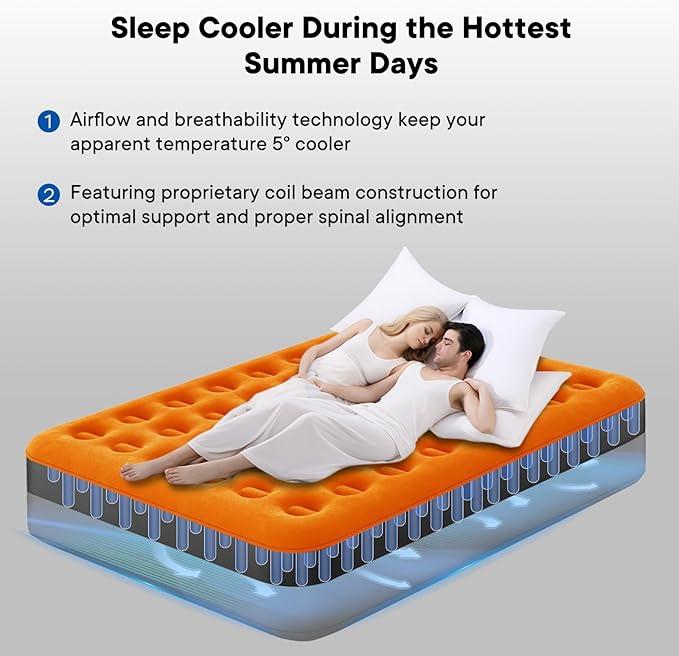 Air Mattress with Built-in USB Rechargeable Pump Camping Inflatable Mattress Portable Blow up Mattress Air Bed Guest Bed for Home Outdoors Hiking Travel