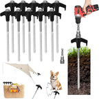 12 Pack 8" Screw in Tent Stakes Heavy Duty- Ground Anchors Screw- Tent Pegs Camping Stakes- Hex Pegs Drillable Tent Stakes and Hexagon Head Drive and Storage Box (Black)