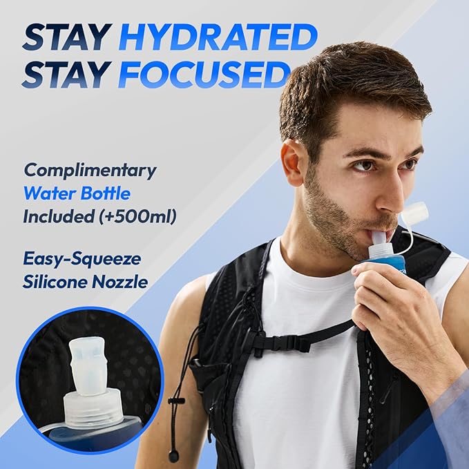 All-in-One Multi Sport Running Vest including Water Bottle, Whistle, 11 Pockets & 6 Straps – Ergonomic Lightweight Reflective Gear