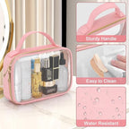 Wedama TSA Approved Toiletry Bag, 4 Pack Clear Makeup Bags with Handles, Quart Size Toiletry Bags, PVC Clear Cosmetic Bags for Women and Men, Carry on Airport Airline Compliant Bag, Pink