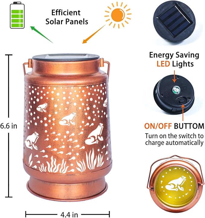Frog Solar Lanterns Outdoor Waterproof Hanging Solar Lights Frog Gifts for Women Men Metal Decorative LED Frog Lanterns for Garden Decor,Yard,Patio,Lawn,Tabletop,Pathway,Landscape