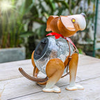 MUMTOP Solar Lanterns Outdoor Waterproof LED Crackle Glass Globe Solar Lights Decorative Dog Tabletop Lantern Metal Yard Art for Patio Garden Table Decor