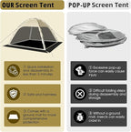 Screen Tent with Removable Floor, Siebwin Large 10'x10' Gazebos with Mosquito Netting and Removable Floor Sunproof Outdoor Canopy Tent for Backyard Party Outside Activities 1-Person Setup