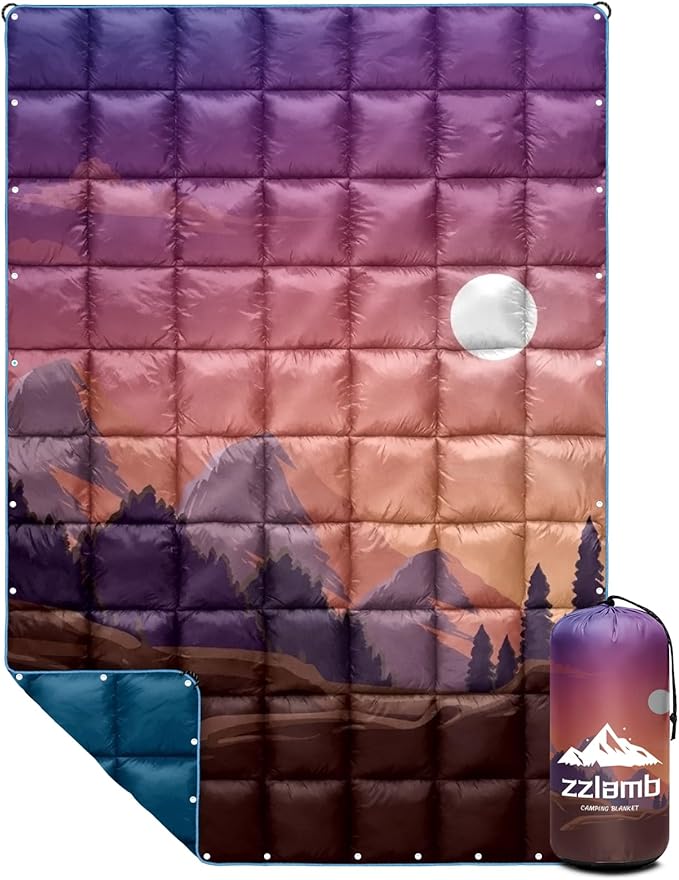 zzlamb Camping Blanket, Outdoor Lightweight Travel Blanket Puffy Portable Down Alternative, Windproof Warm Cloak with Snaps, Cozy Quilt Backpacking Picnic RV Plane Car Hammock Beach Climbing