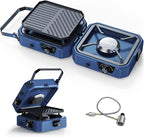 Upgraded WINKIZA 2 Burner Propane Camping Stove with Grill, Foldable Camp Stove with 16,000 BTU, Two Adjustable Burners with Piezo Ignition & Easy Carrying Handle, Portable Stove for Camping, BBQ