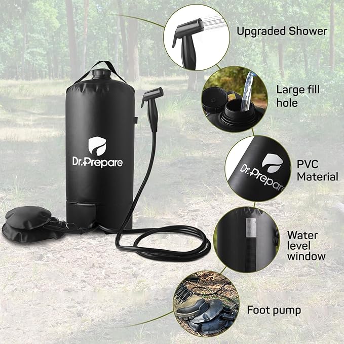 DR.PREPARE Portable Shower for Camping, 4/5 Gallons Camping Shower Bag, Portable Outdoor Shower with Pump for Hiking, Climbing, Pet Cleaning, Car Washing, Beach & Emergency