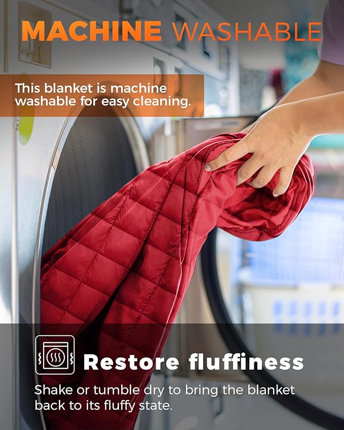 KingCamp Ultralight Camping Blanket, Packable Down Alternative Puffy Wearable Blankets Weatherproof Warm Package Quilt with Snap Buttons for Outdoor Hiking Travel Picnic Stadium (69"L x 53"W, CRIMSON)