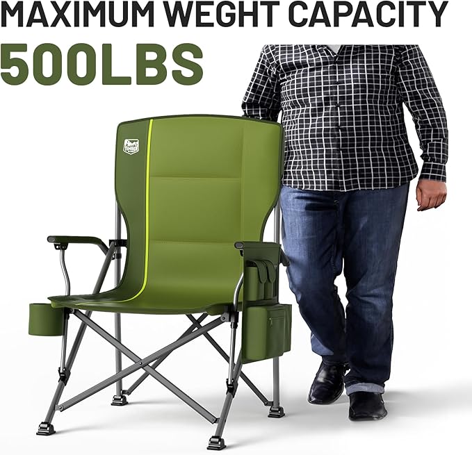 TIMBER RIDGE Oversized Folding Camping Chair High Back Heavy Duty for Adults Support up to 500lbs with Cup Holder, Side Pocket Cooler Bag 2 Pack