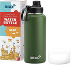 Insulated Water Bottle - 32 oz Stainless Steel Vacuum Wide Mouth Sports Flask With Silicone Boot - Reusable Metal Travel Bottle With Spout Lid (Grass Green)