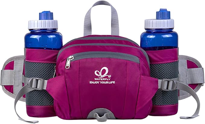 WATERFLY Fanny Pack Waist Bag: Fannie Pack 2 Water Bottle Holders Lumbar Belt Hiking Walking Running Jogging Camping Large Woman Man (Bottle Not Included)