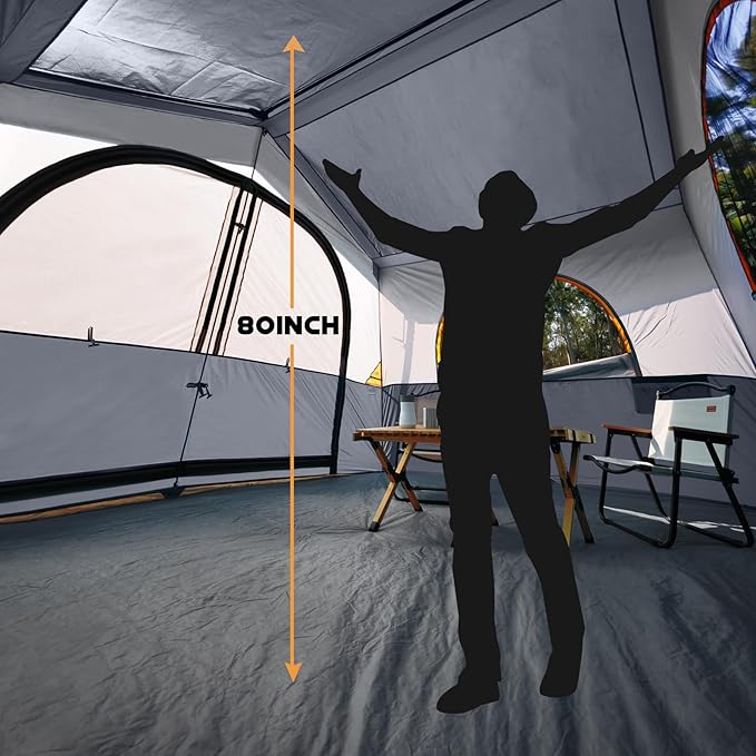 HIKERGARDEN 6-8 Person Camping Tent - Portable Family Cabin Tent for Camp, Windproof Fabric Camp Tent Outdoor for Hiking, Backpacking, Traveling