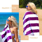 Exclusivo Mezcla 2 Pack Cotton Oversized 35x70 Inches Cabana Stripe Beach Towels, Super Absorbent Soft Plush Pool Bath Towel (Purple)
