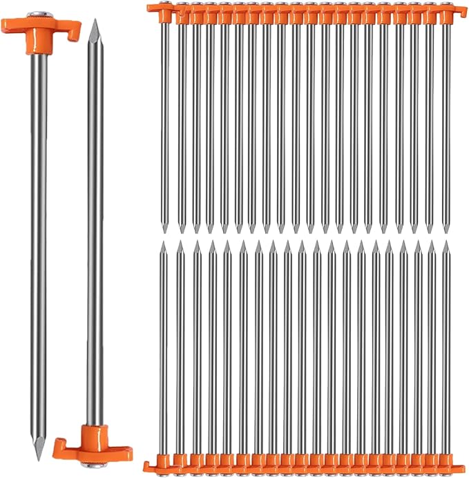 APACALI 40 PCS Metal Tent Stakes Heavy Duty, 10 Inch Yard Stakes Non-Rust Metal Tent Pegs Ground Stakes Tent Spikes Camping Accessories for Camping Patio, Garden, Canopies, Grassland, Outdoor