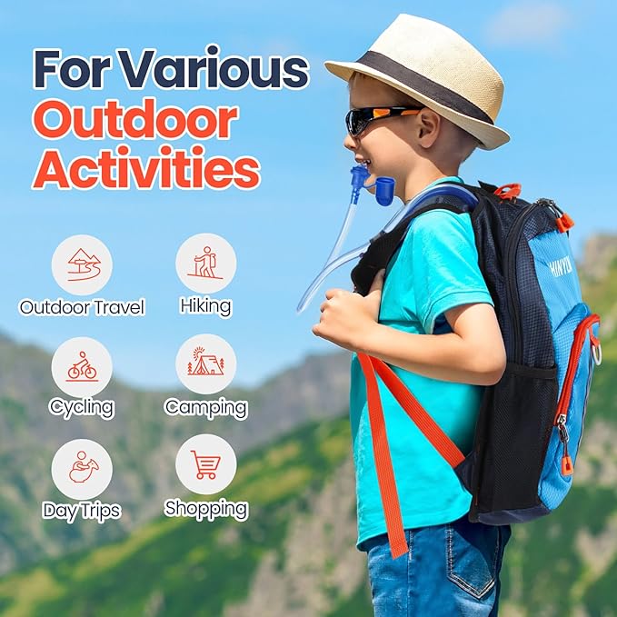 Kids Hydration Backpack with 1.5L Water Bladder Hiking Backpack Lightweight for Boys or Girls Children Biking Climbing Running Cycling