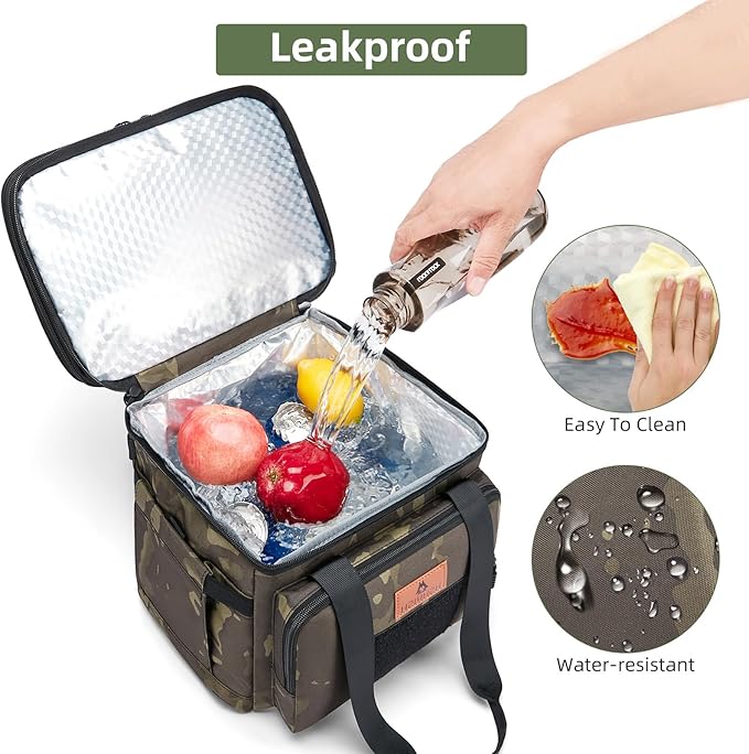 HSHRISH Xlarge Expandable Tactical Lunch Box for Adults, Durable Insulated Lunch Bag with Lots of Storage Space, for Men Work Office Outdoor Picnic Trips Camping,22 L, Black-Camo