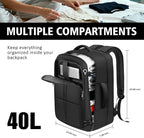 Travel Backpack, Extra Large 50L Flight Approved Carry on Backpack, Expandable Waterproof Business Suitcase Daypack Big Bag Fits 18.4 Inch Laptop, Black