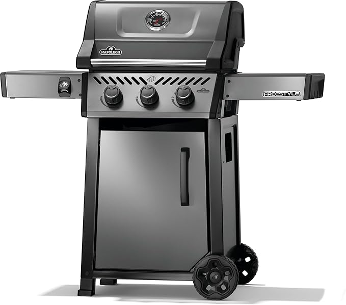 Napoleon Freestyle 365 Propane Gas Outdoor Grill, Graphite Grey – 3-Burner BBQ with Stainless Steel Cooking Grates