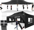 COBIZI 13x26 Pop up Canopy Tent 13x26 Canopy with 6 Sidewalls Waterproof Heavy Duty Commercial Canopy Tent for Parties Outdoor Garden Gazebo, Carry Bag with Wheel(13x26ft, Black)